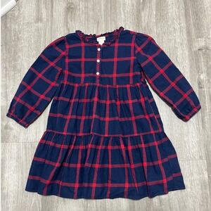 Crewcuts Girls Plaid Long Sleeve‎ Tiered Dress Navy Red Size 6